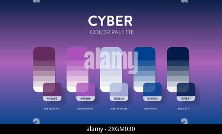 Color palette guide in Cyber colour theme collections. Color inspiration or chart with codes template. Color combination RGB. Colors swatches for grap Stock Vector