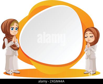 Two women praying with a blank sign Stock Vector