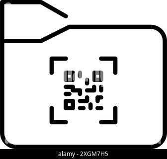 File folder and qr code. Fast digital document access, instant data retrieval. Pixel perfect, editable stroke vector icon Stock Vector