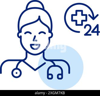 General practitioner female doctor with stethoscope and qr code. Telemedicine appointment and consultation access. Pixel perfect, editable stroke vect Stock Vector