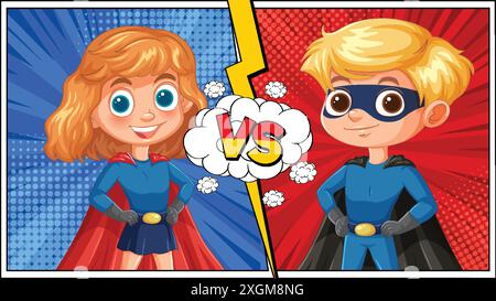 Two superheroes facing off in a comic style Stock Vector