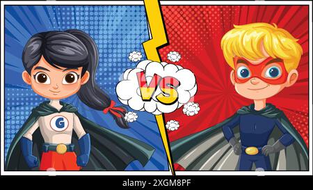 Two superheroes face off in a comic style Stock Vector