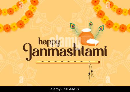 happy janmashtami festival background illustration Stock Vector