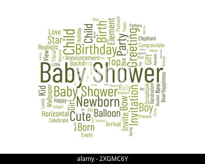 Baby Shower wordcloud template. Newborn baby greeting concept vector background. Stock Vector