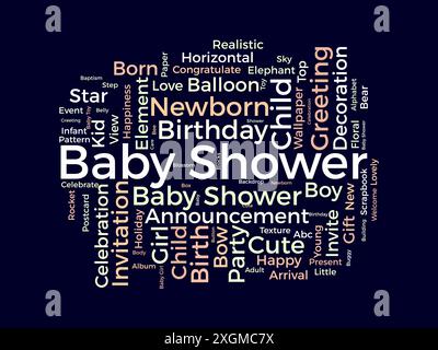 Baby Shower wordcloud template. Newborn baby greeting concept vector background. Stock Vector