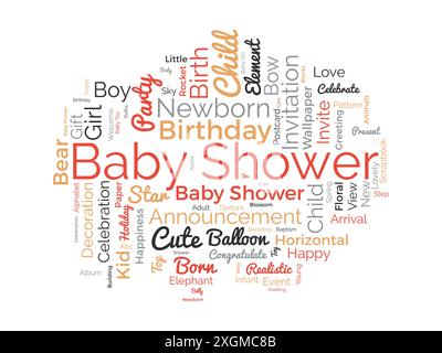 Baby Shower wordcloud template. Newborn baby greeting concept vector background. Stock Vector