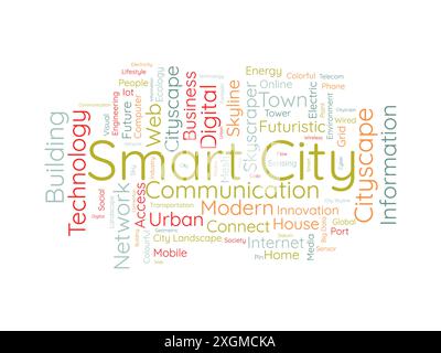 Smart City wordcloud template. Cityscape technology concept vector background. Stock Vector