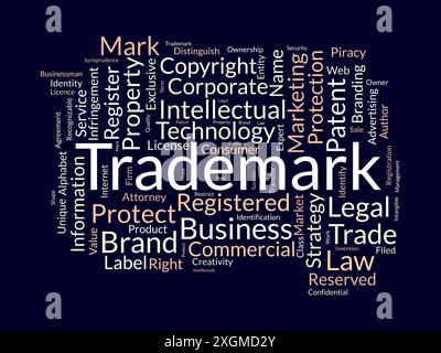 Trademark wordcloud template. Business rights concept vector background. Stock Vector