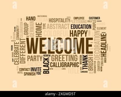 Welcome wordcloud template. Greeting concept vector background. Stock Vector