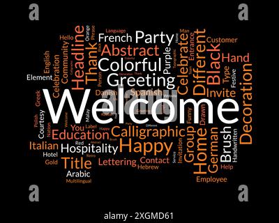 Welcome wordcloud template. Greeting concept vector background. Stock Vector