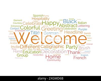 Welcome wordcloud template. Greeting concept vector background. Stock Vector