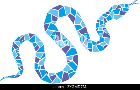 Vector Blue Mosaic Snake Illustration Isolated On A White Background. The Year Of The Snake Chinese Zodiac Symbol. Stock Vector