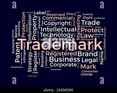Trademark wordcloud template. Business rights concept vector background. Stock Vector