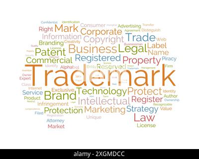 Trademark wordcloud template. Business rights concept vector background. Stock Vector
