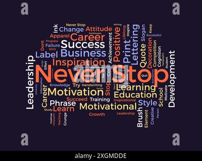 Never Stop wordcloud template. Business concept vector background. Stock Vector