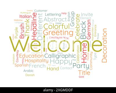 Welcome wordcloud template. Greeting concept vector background. Stock Vector
