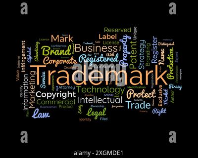 Trademark wordcloud template. Business rights concept vector background. Stock Vector