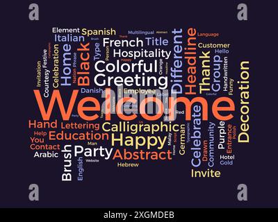 Welcome wordcloud template. Greeting concept vector background. Stock Vector