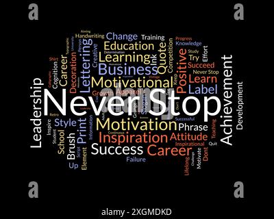 Never Stop wordcloud template. Business concept vector background. Stock Vector