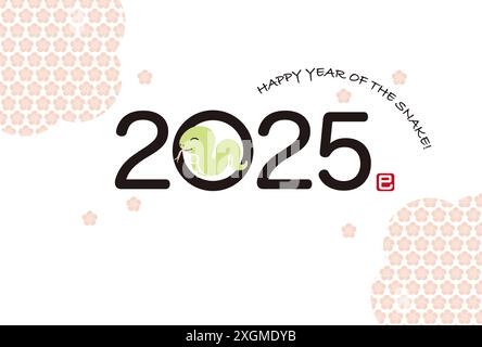 2025, Year Of The Snake, Vector New Year’s Card Template With A Snake Mascot And Text Space Isolated On A White Background. Stock Vector