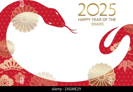 2025, Year Of The Snake, Vector New Year’s Greeting Card Template With Text Space On A White Background. Stock Vector