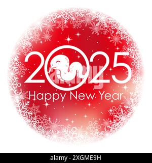 The Year 2025, The Year Of The Snake, Red Round Greeting Symbol With Snowflakes. Vector Illustration Isolated On A White Background. Stock Vector