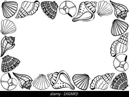 Shell Shape Picture Frame Outline Frame made of shells of different shapes. Shells with black outline ...