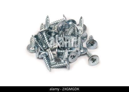 Screw-washer to wood isolated on a white background. Stock Photo