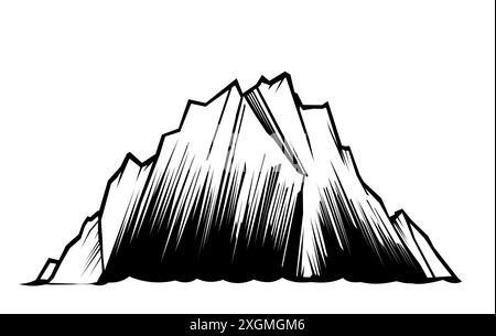 Solid iceberg. Rock stone or ice. Black silhouette drawing. Uneven sharp protrusion. Isolated on white background. Cliff or piece of mountain. Image Stock Vector