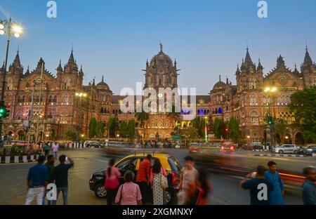 Mumbai, India - April 15, 2024: Chhatrapati Shivaji Terminus at sunset. Chhatrapati Shivaji Terminus (CST) is a UNESCO World Heritage Site and an hist Stock Photo