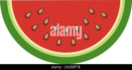 A slice juicy watermelon in flat style isolated on white.Greeting card celebrating watermelon day. Vintage banner showing a juicy berrie. Stock Vector