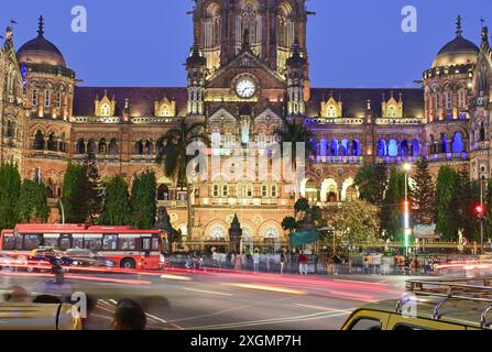 Mumbai, India - April 15, 2024: Chhatrapati Shivaji Terminus at sunset. Chhatrapati Shivaji Terminus (CST) is a UNESCO World Heritage Site and an hist Stock Photo