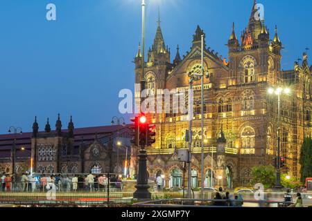 Mumbai, India - April 15, 2024: Chhatrapati Shivaji Terminus at sunset. Chhatrapati Shivaji Terminus (CST) is a UNESCO World Heritage Site and an hist Stock Photo