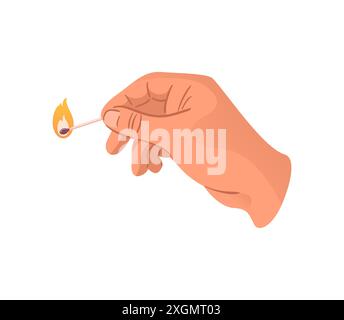 Burning match in hand. Combustion conceptual symbol. Vector illustration in flat style. For sticker, poster, card, design element Stock Vector