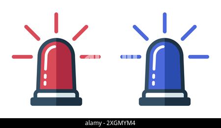 Emergency flashers siren icon. Set of red and blue emergency siren icons in flat style. Vector illustration. Stock Vector