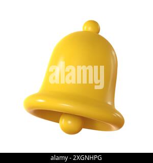 3d bell icon isolated on white background. Realistic render yellow ...
