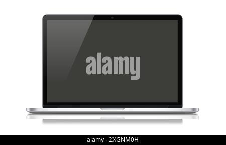 Modern, minimalist black and silver laptop with a black screen and keyboard Stock Photo