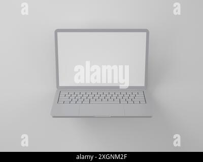 Gray open laptop with an empty screen in a minimalist and modern style Stock Photo