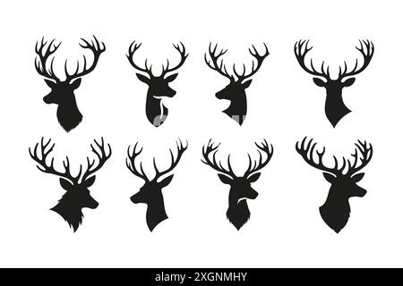 Stylized Deer Head Silhouettes Collection for Design Use Stock Vector