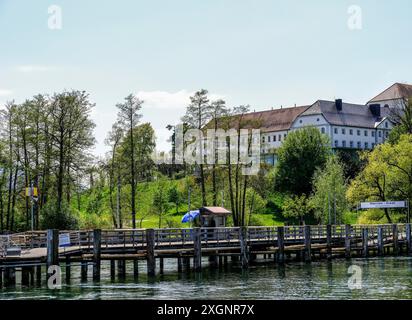 Jetty on the island of Herrenchiemsee in Upper Bavaria, Bavaria, Germany Stock Photo