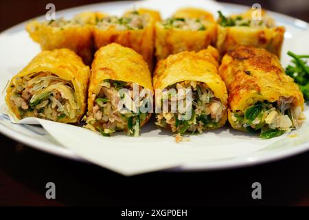 Tamago Harumaki (Japanese Egg Spring Roll), one of the most famous Kyotos’ Chinese dishes Stock Photo