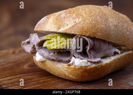 Cold roast pork in a roll Stock Photo