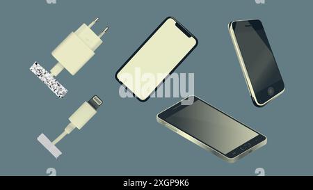 Smartphone design elements vintage collage collection. Vector illustration Stock Vector