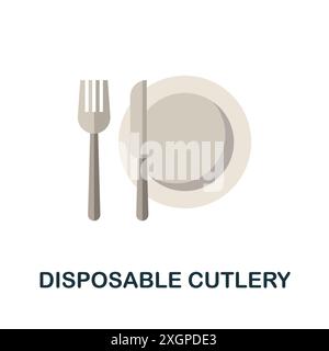 Disposable Cutlery flat icon. Colored sign from take away service collection. Creative Disposable Cutlery icon illustration for web design Stock Vector