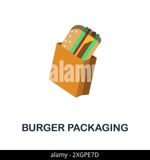 Burger Packaging flat icon. Colored sign from take away service collection. Creative Burger Packaging icon illustration for web design, infographics Stock Vector