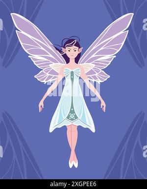 Abstract fairy with wings in a blue dress Stock Vector