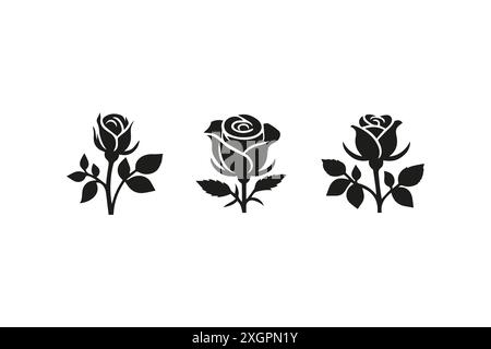 Elegant Rose Silhouettes - Vector Illustration of Flowers Stock Vector