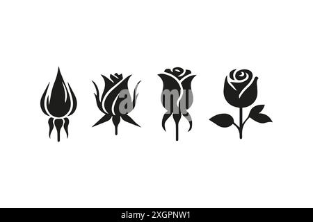 Stylized Black Flower Icons Set for Design Use Stock Vector