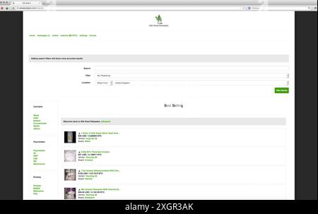 Screen grabs from black market market places on the Dark Net that sell illegal services, drugs, guns, fake IDs etc. Stock Photo