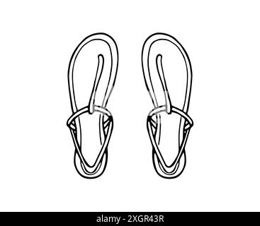 Women sandals. Hand-drawn summer footwear.  Sandals with straps. isolated on white background. Summer shoes. Stock Vector